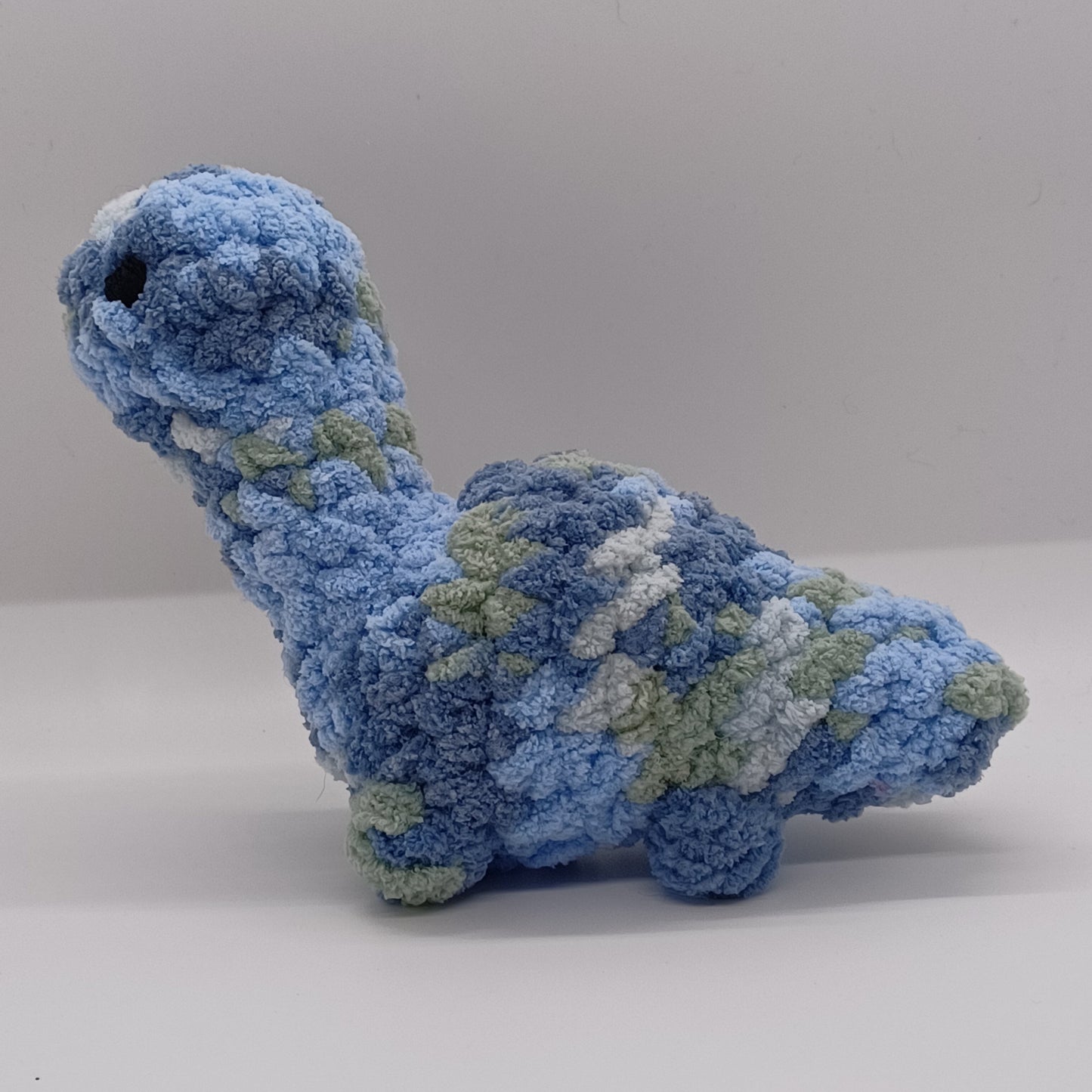 Small Brontosaurus Dinosaur Plush with Yarn Eyes