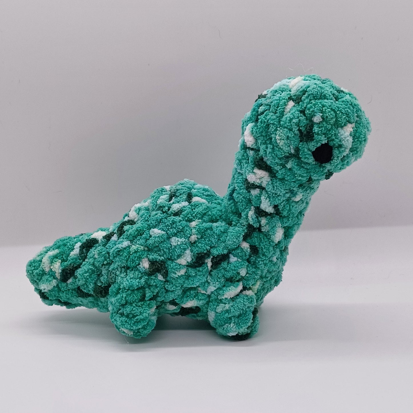 Small Brontosaurus Dinosaur Plush with Yarn Eyes