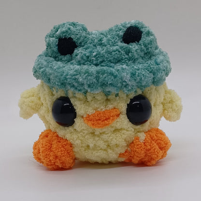 Mini Chick/Duck In Frog Hat Plush