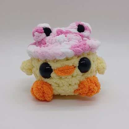 Mini Chick/Duck In Frog Hat Plush